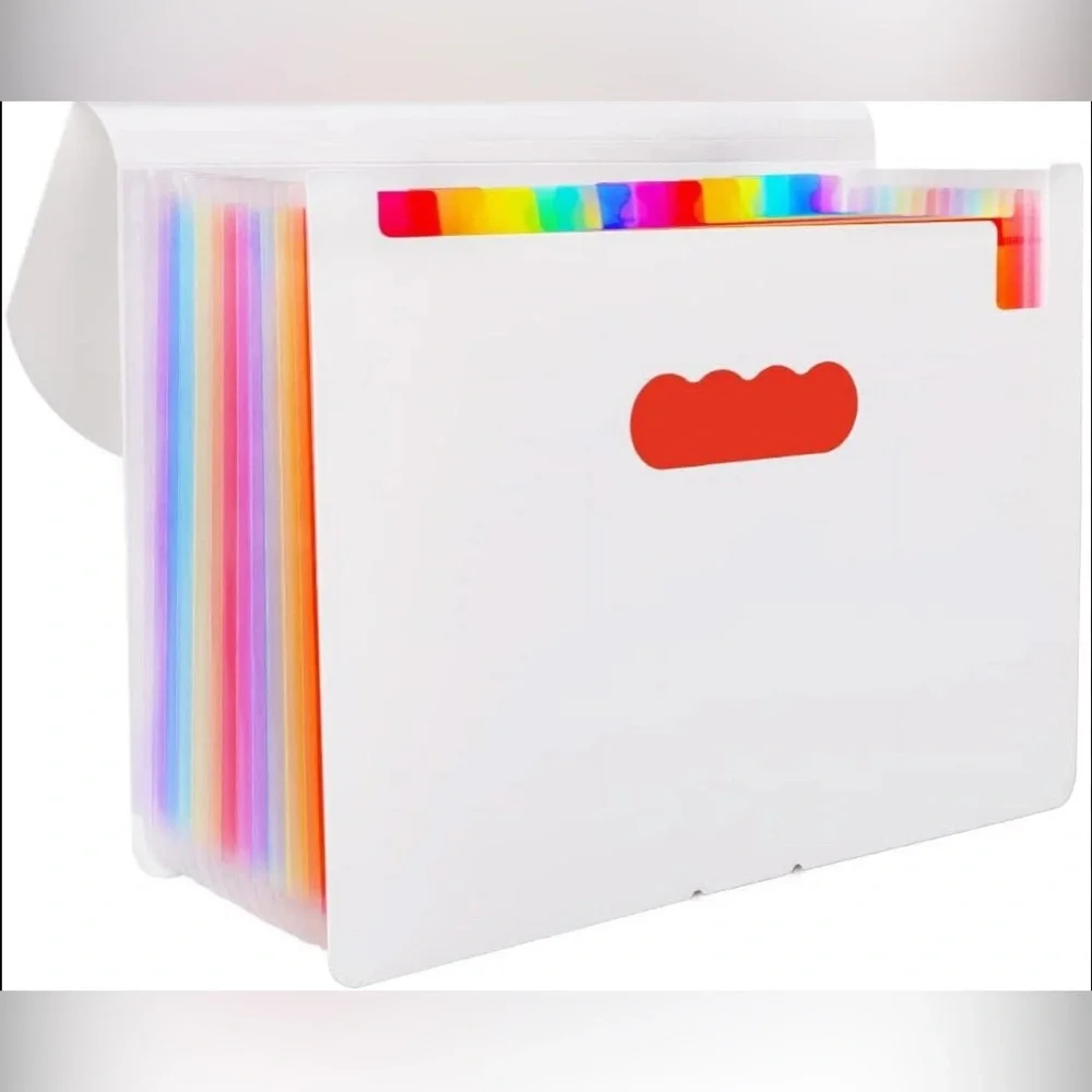 Portable Expanding 12-Pocket White Accordion File Folder Document Organizer NWT